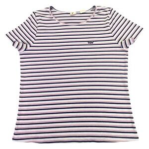 Levi's Women's Striped‎ Shirt Pink White Short Sleeve Size XXL Valentine's Day